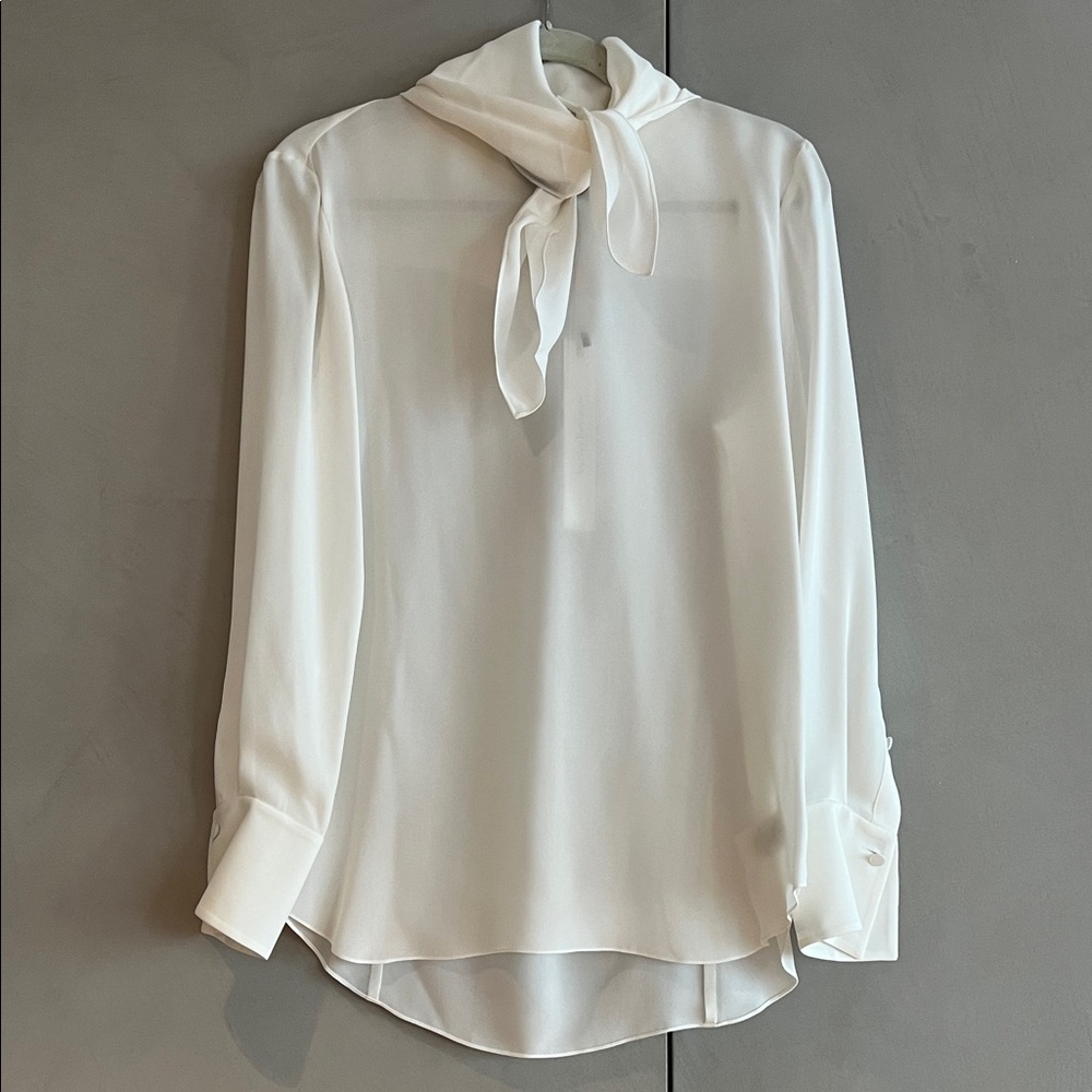Another Tomorrow Silk Detachable Bandanna Tie Neck Blouse